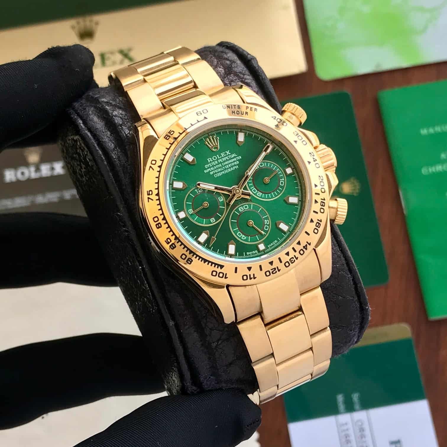 Rolex Cosmograph Daytona Gold & Green Dial Japanese Automatic Mens Watch