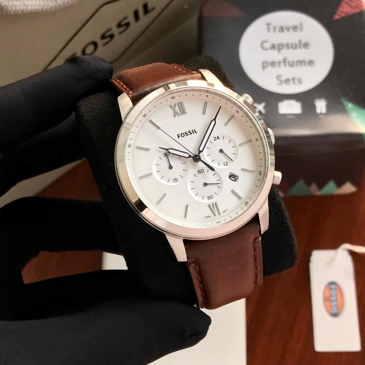 Fossil Silver Brown Belt Analogue Mens Watch