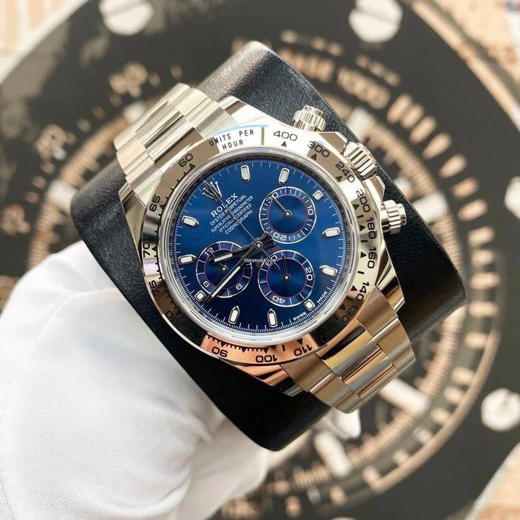 Rolex Cosmograph Daytona Silver Blue Dial Oyster Chain Japanese Automatic Mens Watch