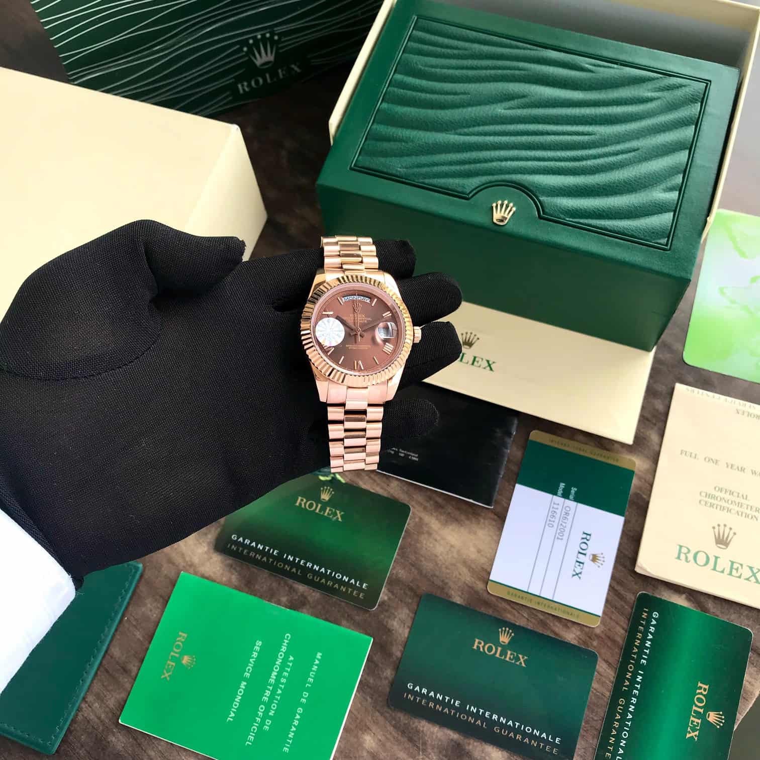 Rolex Day Date 40 Brown Dial Roman Numbers Rosegold Japanese Automatic Mens Watch
