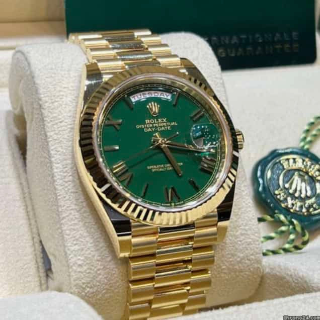 Rolex Day-Date 40 Yellow Gold Green dial Swiss ETA Machinery Mens Watch