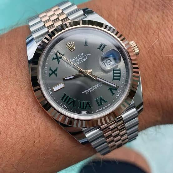 Rolex Date Just 41 Two Tone Rosegold Grey Dial Automatic Mens Watch