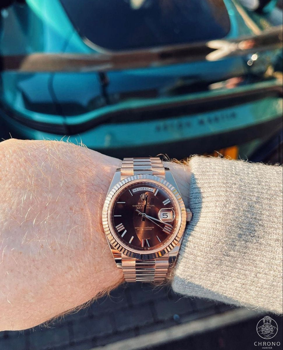Rolex Day Date 40 Brown Dial Roman Numbers Rosegold Japanese Automatic Mens Watch