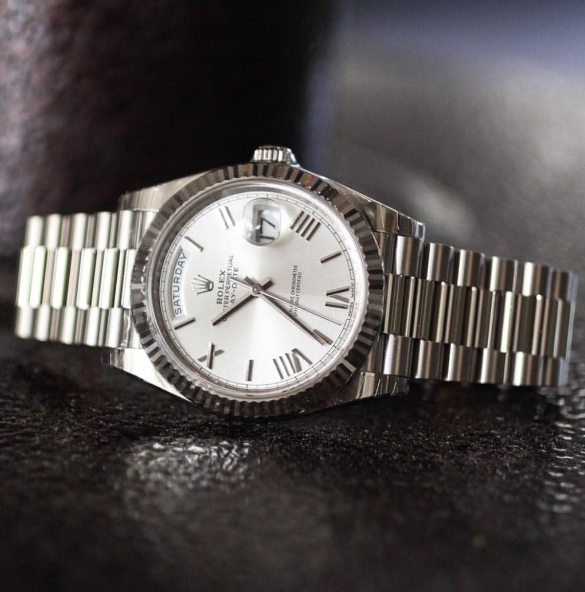 Rolex Day Date 41 Stainless Steel White Dial Japanese Master Quality Mens Watch