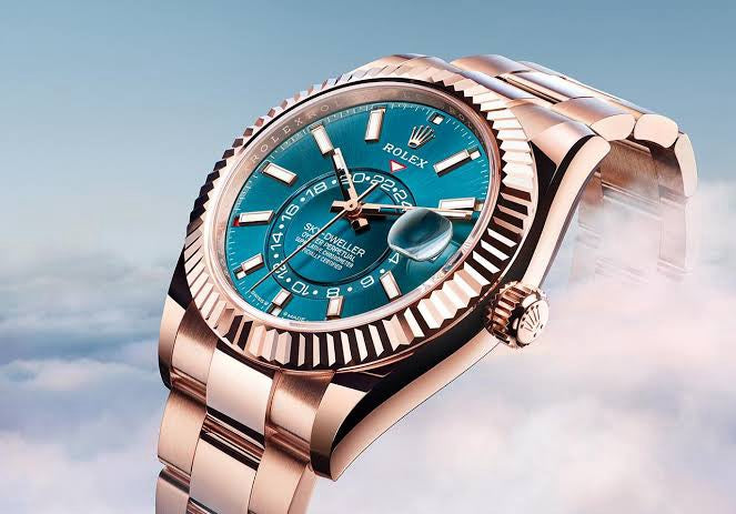 Rolex SkyDweller Rose Gold Blue Dial Oyster Chain Automatic Mens Watch