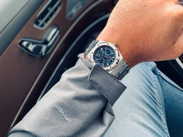 Audemars Piguet Perpetual Calendar Open Worked Silver Blue Dial Automatic Mens Watch